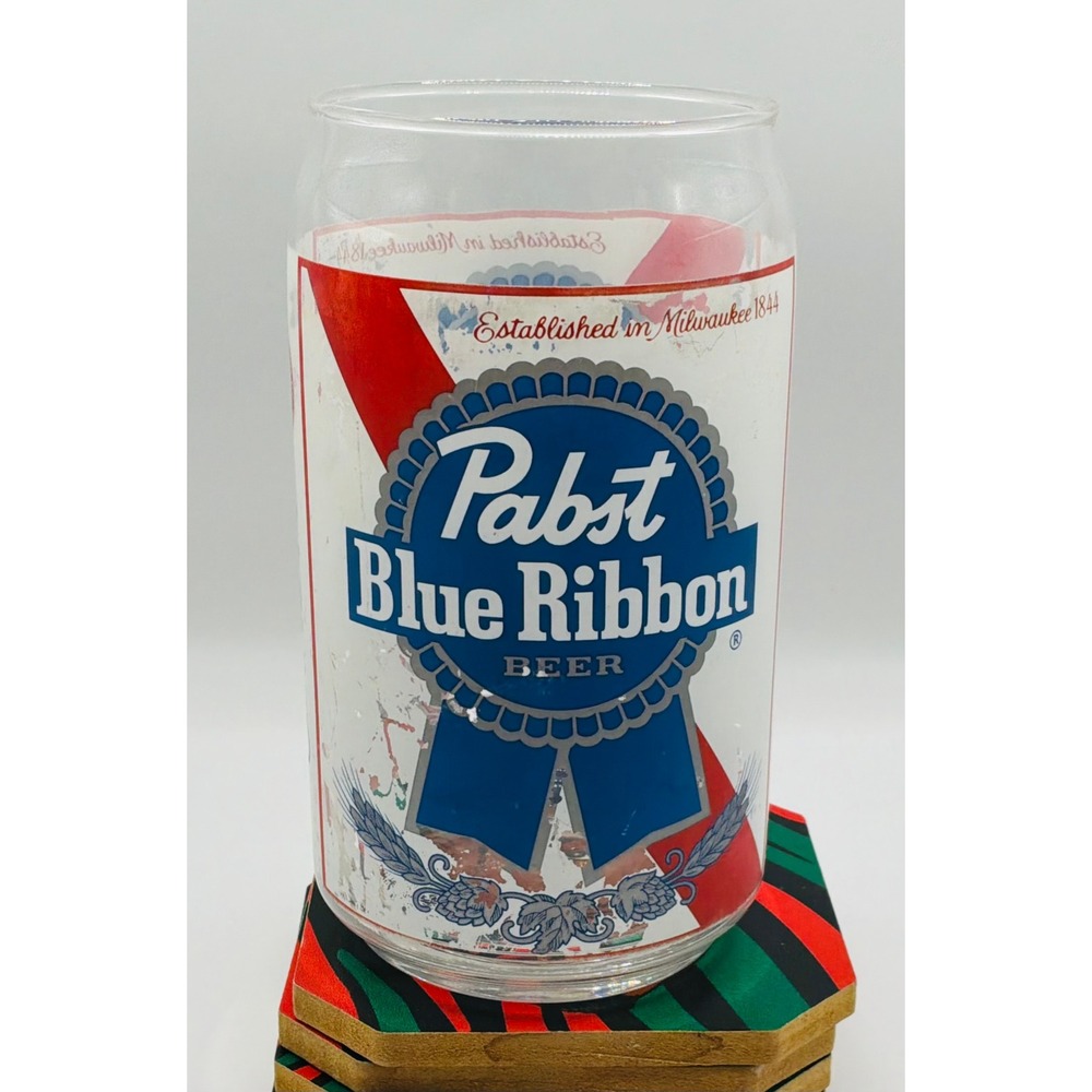 Vintage Pabst Blue Ribbon Beer Can Shaped Glass 16oz